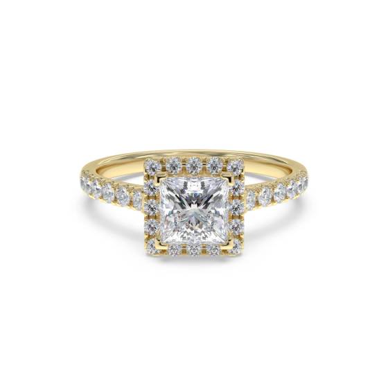 Eckkrallen-Prinzess-Diamant-Einzelhalo-Ring
