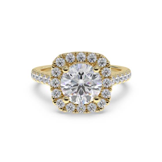 Moderner runder Diamantring mit einzelnem Halo