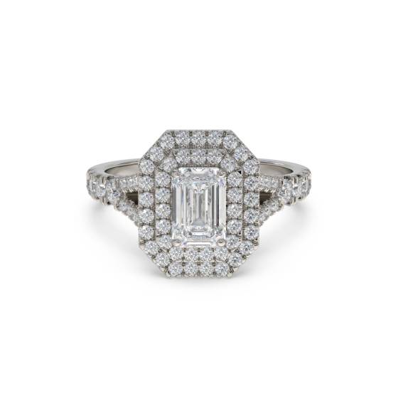 Smaragd-Diamant-Doppelhalo-Schulterring