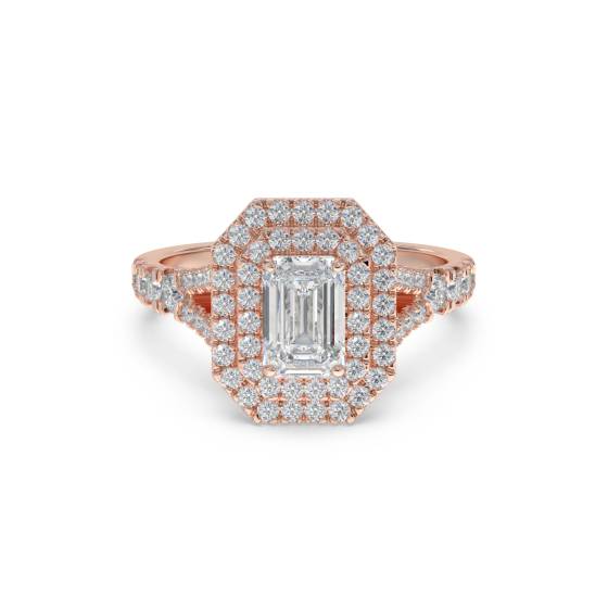 Smaragd-Diamant-Doppelhalo-Schulterring
