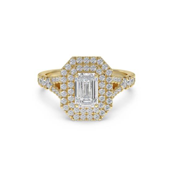 Smaragd-Diamant-Doppelhalo-Schulterring