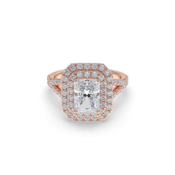 Ring mit strahlendem Diamanten und doppeltem Halo-Schulterset