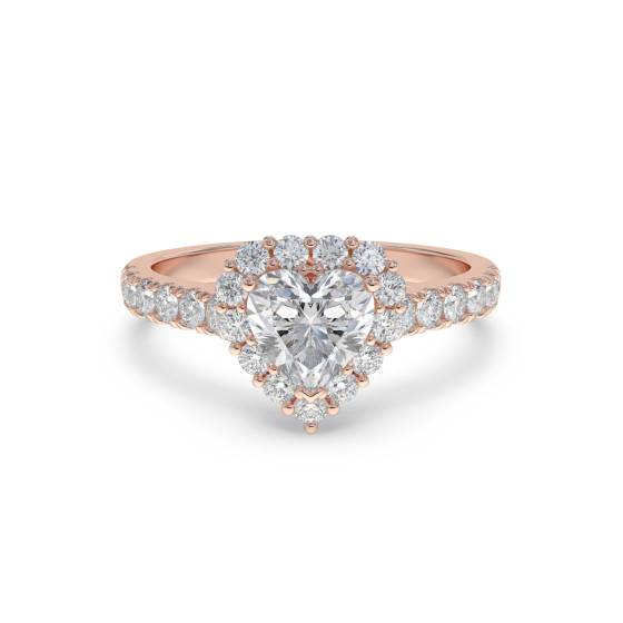 Herzförmiger Diamantring mit einzelnem Halo und Schulterfassung