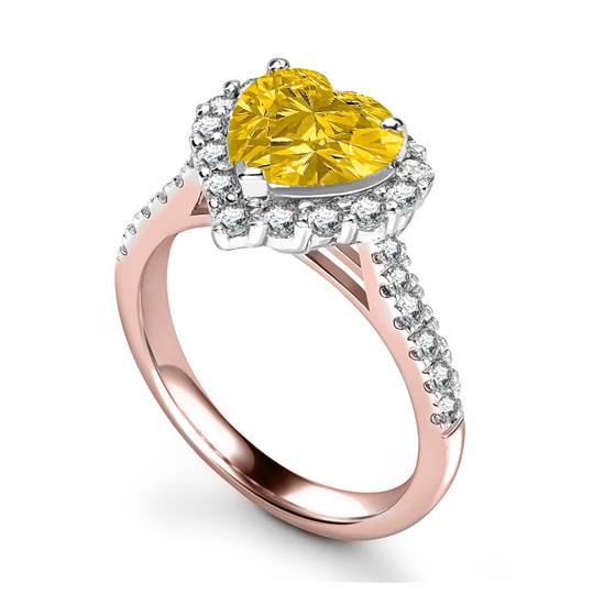 Ring mit gelbem herzförmigem Diamanten und einzelnem Halo-Schulterteil