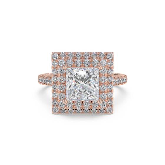 Prinzess-Diamant-Doppelhalo-Schulter-Set-Ring
