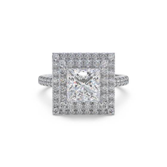 Prinzess-Diamant-Doppelhalo-Schulter-Set-Ring
