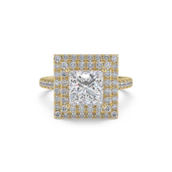 Prinzess-Diamant-Doppelhalo-Schulter-Set-Ring