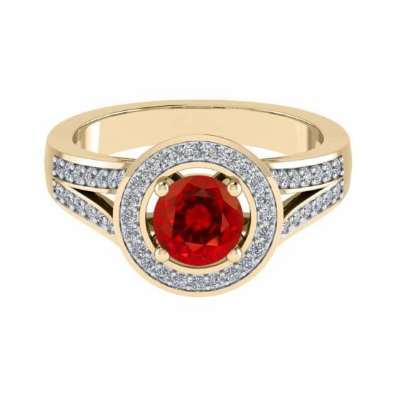 Runder Rubin- und Diamant-Halo-Schulterring