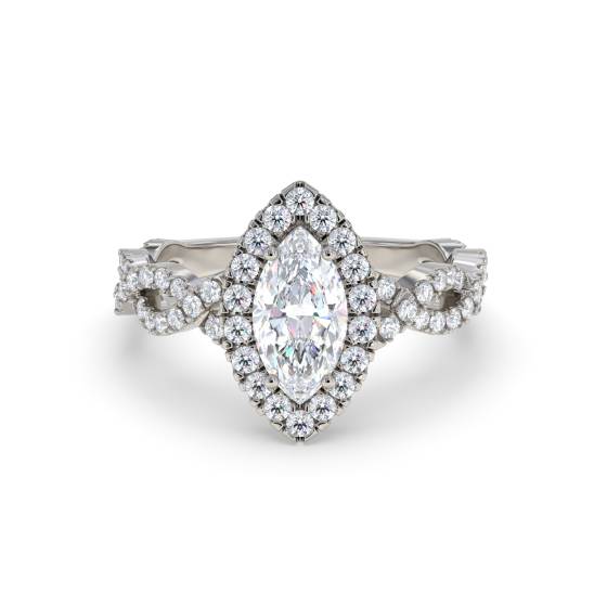 Marquise-Diamant-Ring mit einzelnem Halo-Schulterteil