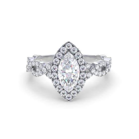 Marquise-Diamant-Ring mit einzelnem Halo-Schulterteil