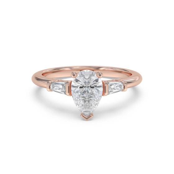 Moderner Trilogie-Ring mit Birnen- und Baguette-Diamanten