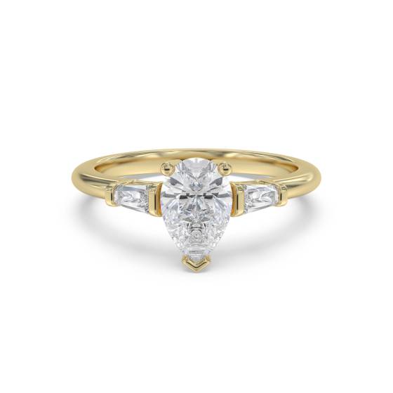 Moderner Trilogie-Ring mit Birnen- und Baguette-Diamanten