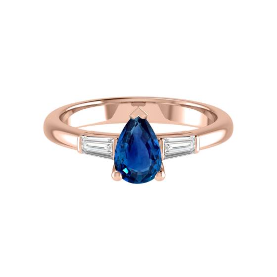 Eleganter Birnenförmiger blauer Saphir-Diamant-Trilogie-Ring