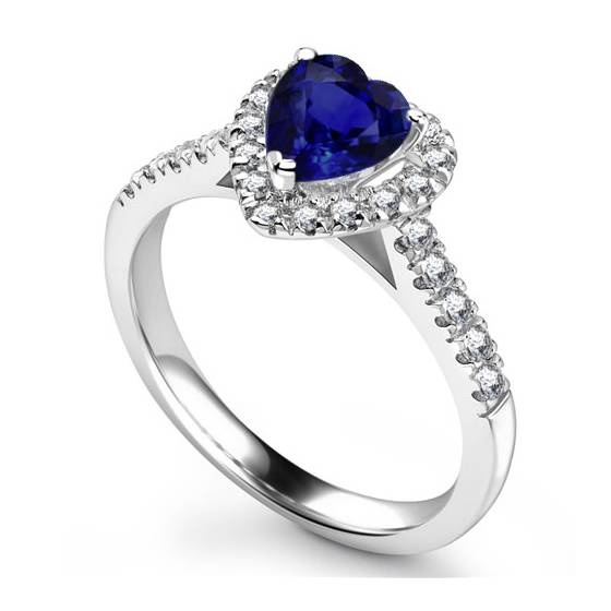 Ring mit blauem Saphir im Herzschliff und Diamanten im Halo-Design
