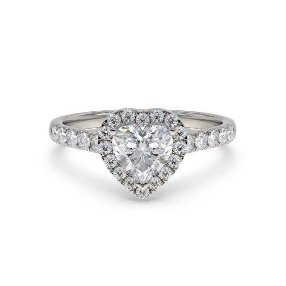Herzförmiger Diamantring mit einzelnem Halo und Schulterfassung