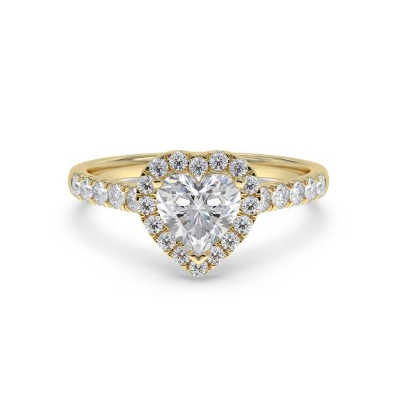 Herzförmiger Diamantring mit einzelnem Halo und Schulterfassung