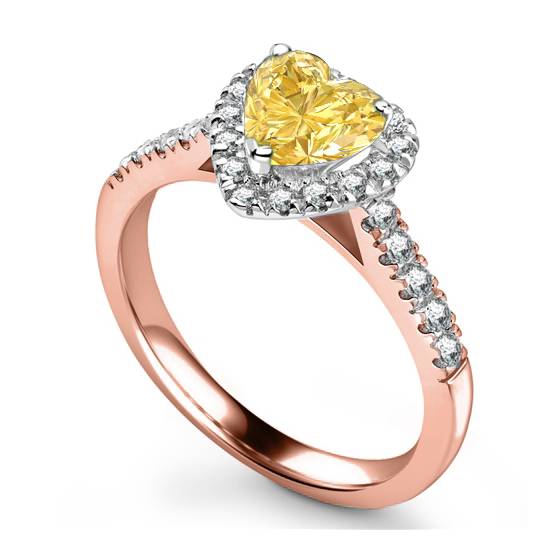 Ring mit gelbem herzförmigem Diamanten und einzelnem Halo-Schulterteil