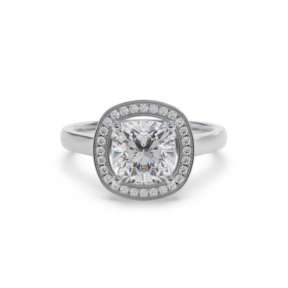 Kissenförmiger Diamantring mit einzelnem Halo