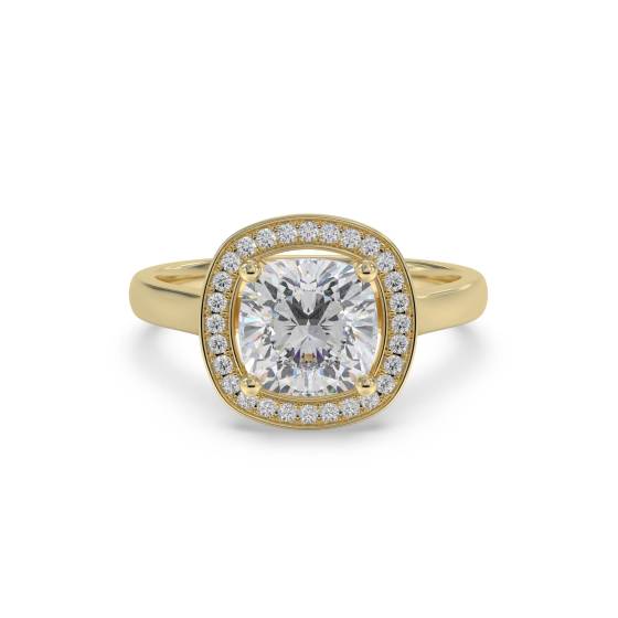 Kissenförmiger Diamantring mit einzelnem Halo
