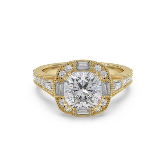 Designerring mit Kissen- und Baguette-Diamanten