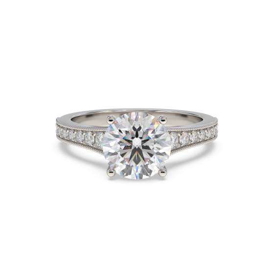 DH Certified 0.70ct SI1/E Round Diamond Shoulder Set Ring in Platinum