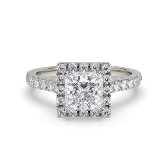 Eckkrallen-Prinzess-Diamant-Einzelhalo-Ring