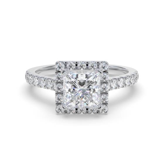 Eckkrallen-Prinzess-Diamant-Einzelhalo-Ring