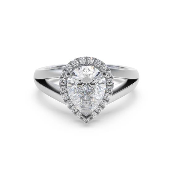 Moderner Birnenförmiger Diamantring mit einzelnem Halo