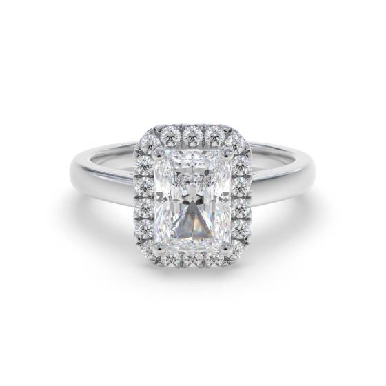 Ring mit strahlendem und rundem Diamanten und einzelnem Halo