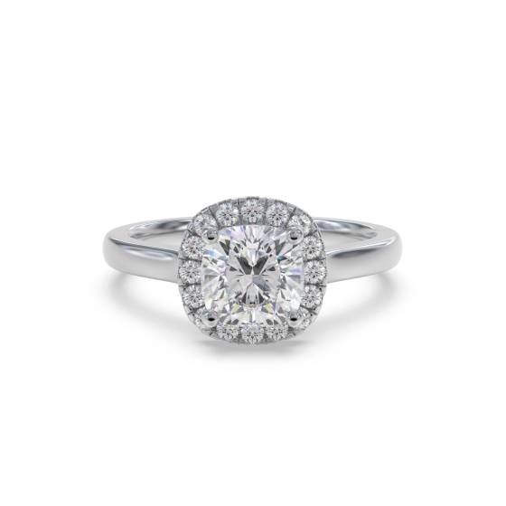 Kissenförmiger Diamantring mit einzelnem Halo