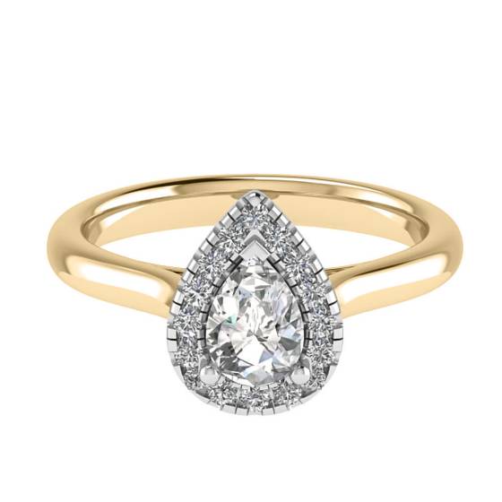 Verlobungsring mit 0,77 ct VVS2/F Birnenförmigem Naturdiamanten und Halo-Fassung