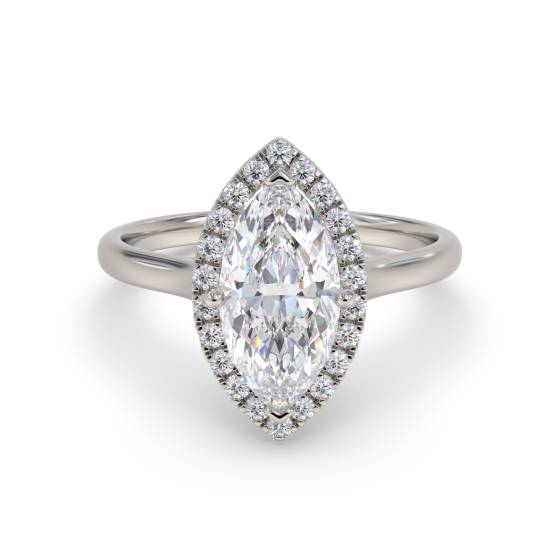 Marquise- und Runddiamant-Ring mit einzelnem Halo
