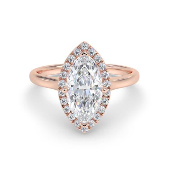Marquise- und Runddiamant-Ring mit einzelnem Halo