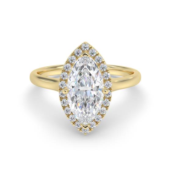 Marquise- und Runddiamant-Ring mit einzelnem Halo