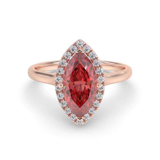 Marquise-Rubin- und Diamant-Halo-Ring