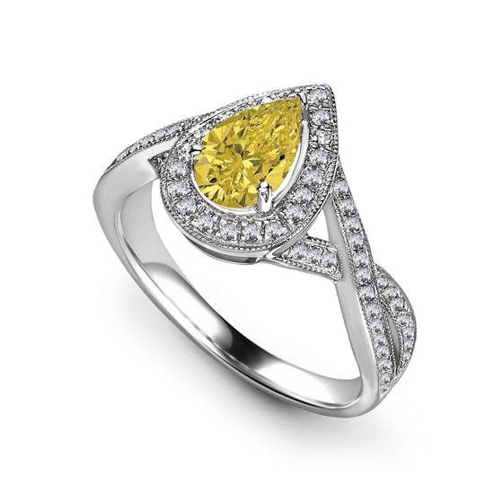 Ring im Infinity-Stil mit gelbem Birnendiamanten und Halo-Fassung