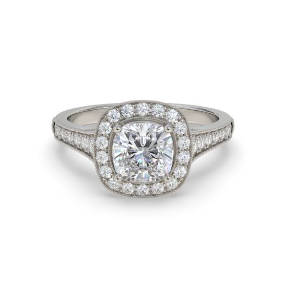 Kissenförmiger Diamant-Designer-Halo-Schulter-Set-Ring