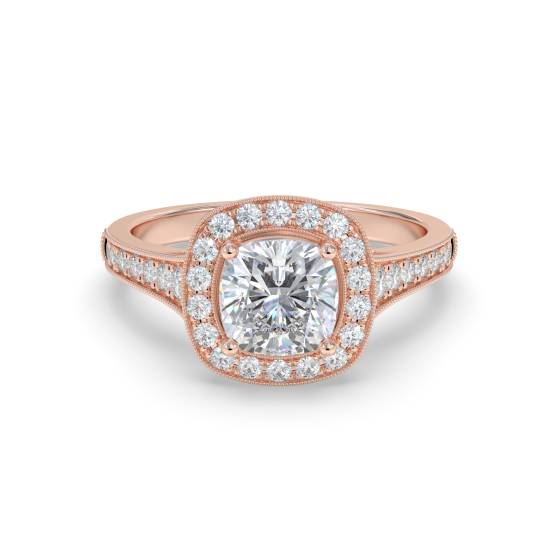 Kissenförmiger Diamant-Designer-Halo-Schulter-Set-Ring
