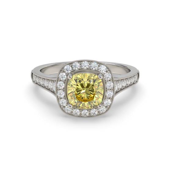 Ring mit gelbem Kissen-Diamanten an den Schultern