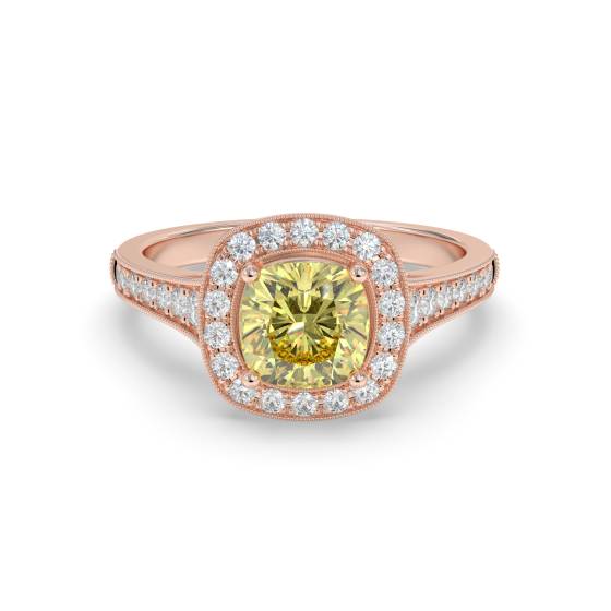 Ring mit gelbem Kissen-Diamanten an den Schultern