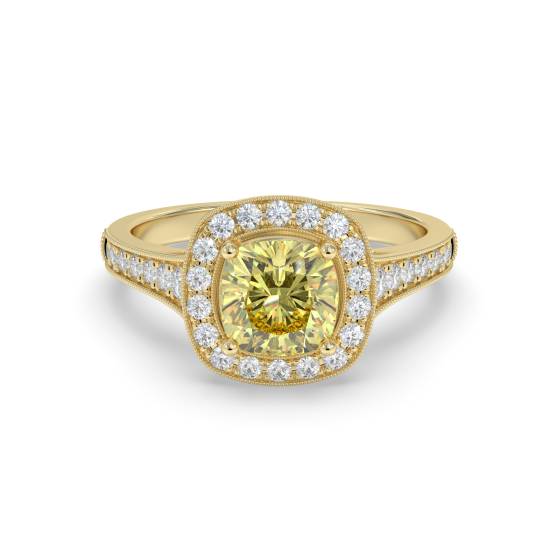 Ring mit gelbem Kissen-Diamanten an den Schultern