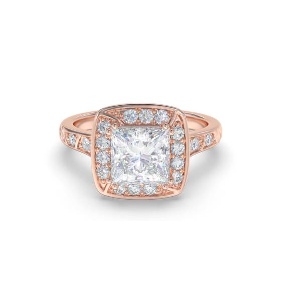 Prinzess-Diamantring mit Lünettenfassung und einzelnem Halo-Schulterring