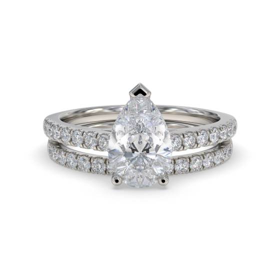 Birnenförmiger Diamant-Schulterring mit passendem Band