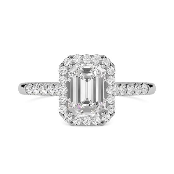 1,40 ct IF/G Smaragd-Naturdiamant-Ring mit Halo-Schulterfassung