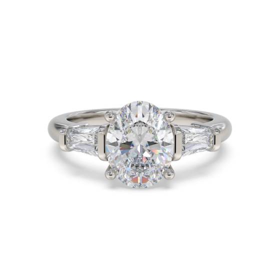 Moderner Trilogie-Ring mit ovalen und Baguette-Diamanten