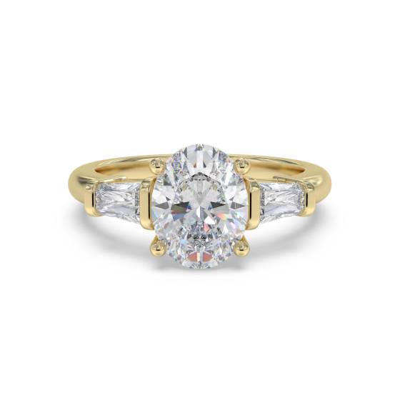 Moderner Trilogie-Ring mit ovalen und Baguette-Diamanten