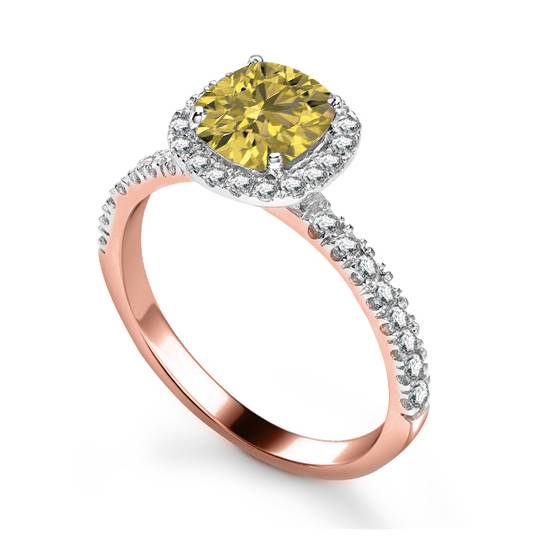 Ring mit gelbem Kissen-Diamanten an den Schultern