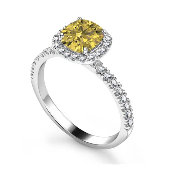 1,10 ct VS2/FIY Natürlicher, gelber Diamant im Kissen-Design, Schulterring