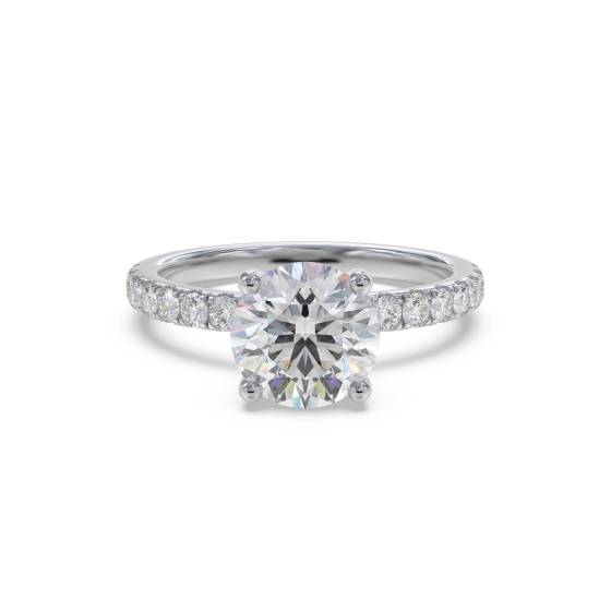 DH Certified 0.70ct VVS1/F Round Diamond Shoulder Set Ring in 18k White Gold
