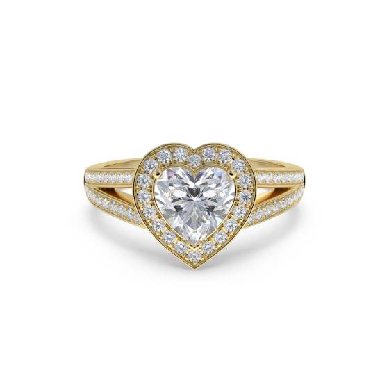 Herzförmiger Diamantring mit Halo-Schulterfassung